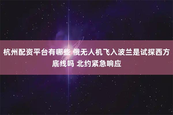 杭州配资平台有哪些 俄无人机飞入波兰是试探西方底线吗 北约紧急响应